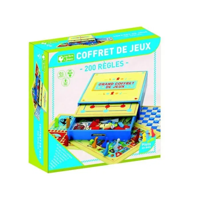 L'Arbre A Jouer 66200 Caja de Juego Grande - 200 Reglas para Caballos, Ganso, Damas, Rayuela, Mikado, Tangram, Dominó, Baraja de Cartas - A Partir de 3 Años