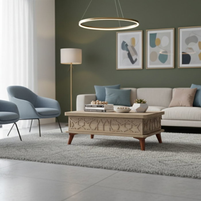 Hanah Home Alaska Mesa de Café Moderna 90x38x60 cm Tablero Melamina Patas Plástico