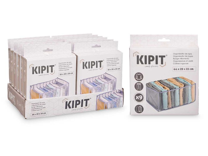 Kipit Organizador de Camisas con 9 Compartimentos Gris de Tela (Nylon) 36x28x20 cm (Set de 24)