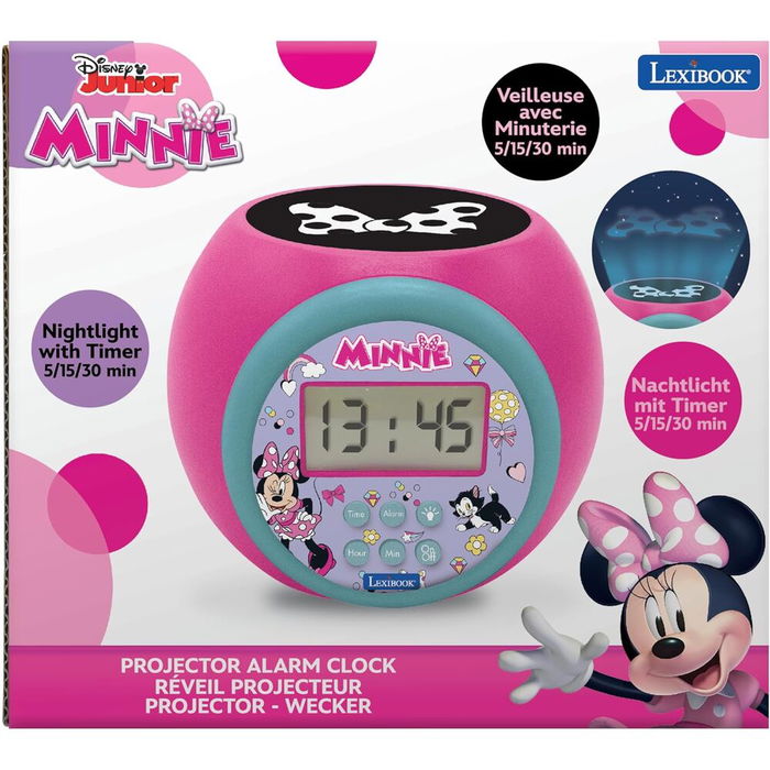Lexibook Reloj Despertador Proyector Minnie Disney con Alarma y Luz Nocturna LCD