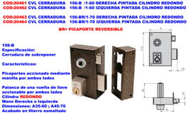 CVL Cerradura 156-B /1-60 Derecha con Cilindro Redondo Pintado