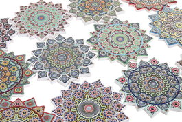 DKD Home Decor Juego de 72 Posavasos Mandala Multicolor de Dolomita y Corcho, 11.8 x 11.8 cm, Apto para Lavavajillas