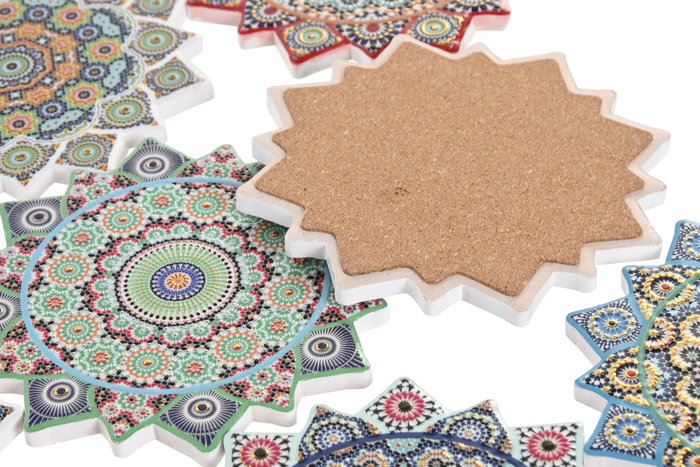 DKD Home Decor Posavasos Mandala de Dolomita Surtido de 12 Unidades