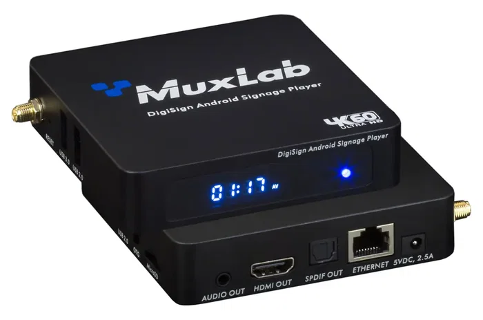 MUXLAB Digisign Caja De Señalización Digital - Reproductor Multimedia IP con Entrada RJ45 y Salida HDMI, Incluye Fuente de Alimentación