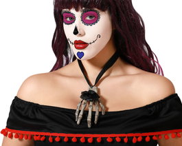 Atosa Collar de Disfraz Catrina con Mano de Esqueleto y Flor Negra