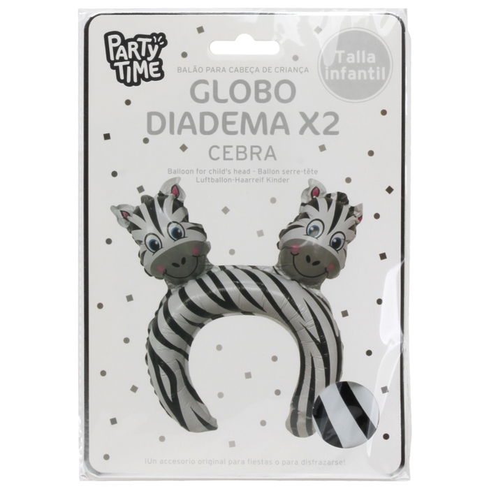 Party Time Juego De 2 Diademas/Globo Infantil Party Time Modelos Surtidos Cebra Jirafa Mono Tigre Reutilizables