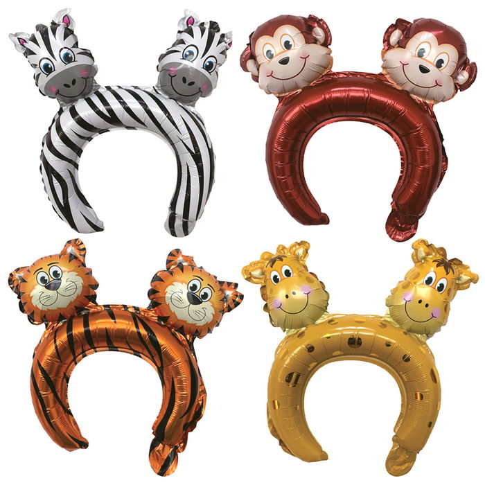 Party Time Juego De 2 Diademas/Globo Infantil Party Time Modelos Surtidos Cebra Jirafa Mono Tigre Reutilizables