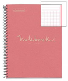 Miquelrius 6093 Cuaderno A4 80 Hojas Reciclado Ecológico Rosa Claro Espiral Papel Cuadriculado 5mm Cartón Reciclado