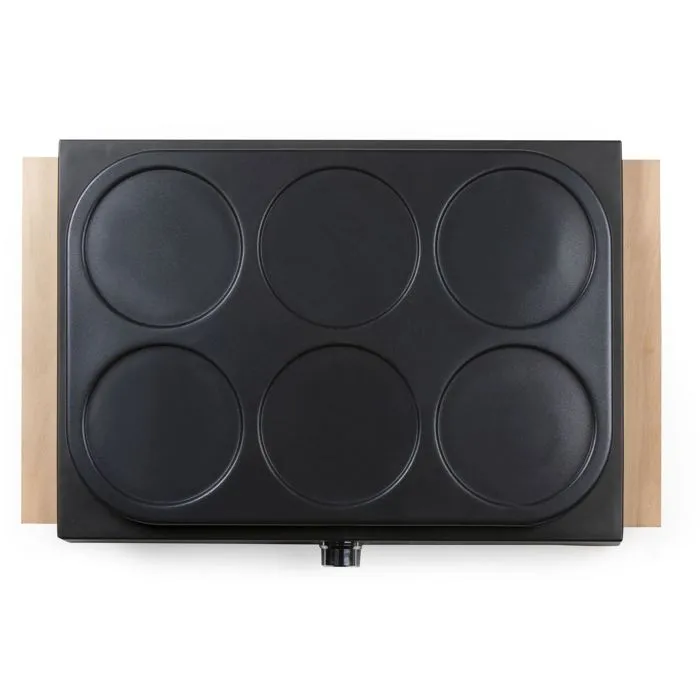 Domo DO8717P Crepera, 1000 W, Prepara 6 Crepes de 11.5 cm, Termostato Regulable, Color Negro con Madera