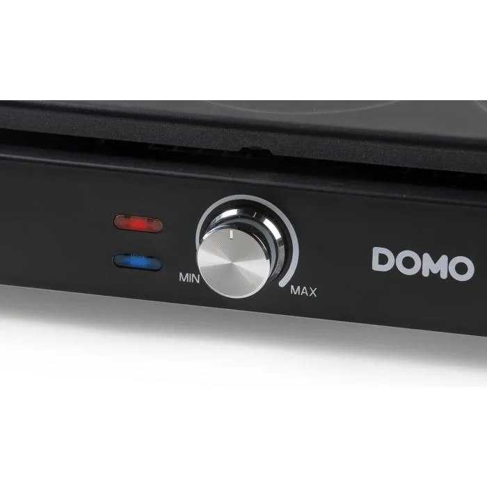 Domo DO8717P Crepera, 1000 W, Prepara 6 Crepes de 11.5 cm, Termostato Regulable, Color Negro con Madera
