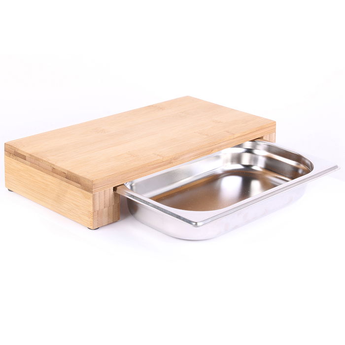 Cook Concept Tabla Cortar con Cajón de Acero Inoxidable y Bambú Cocina 32,5x16,5 cm