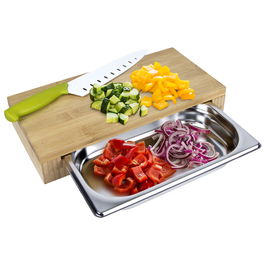 Cook Concept Tabla Cortar con Cajón de Acero Inoxidable y Bambú Cocina 32,5x16,5 cm