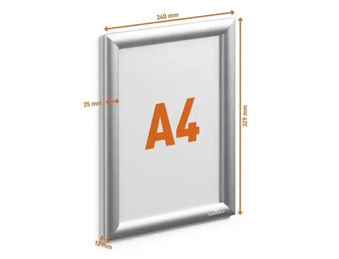 Durable Marco Portaanuncios Exterior Aluminio Anodizado Plata A4 350x260x12 mm Resistente Intemperie Durable Marco Portaanuncios Exterior Aluminio Anodizado Plata A4 350x260x12 mm Resistente Intemperie