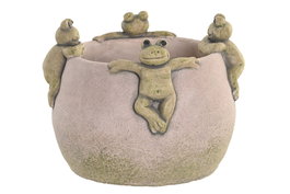 DKD Home Decor Jarrón de Cemento con Ranás Gris y Verde