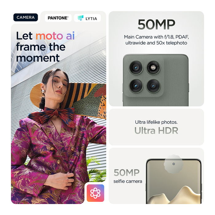 Motorola Edge 60 Pro Smartphone (Shadow) 6.67" P-OLED 120Hz, 50MP Sony LYTIA 700C Cámara Triple, MediaTek Dimensity 8350, 12GB RAM 512GB, Android 15, 6000mAh, IP68, 5G, Gris