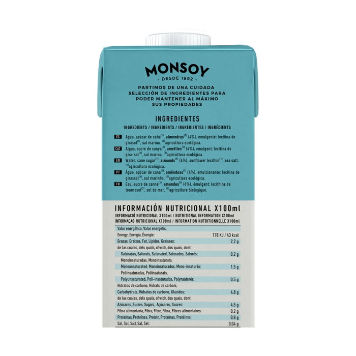 Monsoy Bebida de Almendras Bio 1L (Pack de 6 unidades)