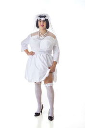 Creaciones Llopis Disfraz Novia Sexy Talla M Blanco Camisa Falda Velo y Medias