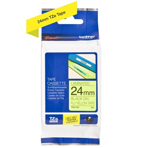 Brother TZE-C51 Cinta Laminada de 24 mm, Negro sobre Amarillo Fluorescente, 5 m Brother TZE-C51 Cinta Laminada de 24 mm, Negro sobre Amarillo Fluorescente, 5 m