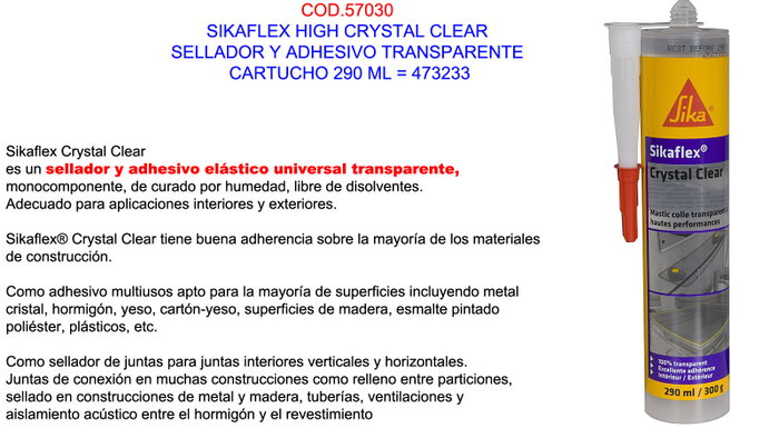 Sika SikaFlex High Crystal Clear Sellador Transparente Cartucho 290 ml Sika SikaFlex High Crystal Clear Sellador Transparente Cartucho 290 ml
