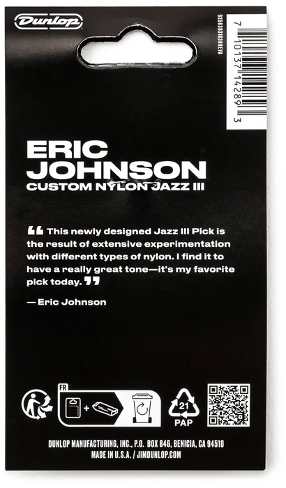 Dunlop Pack 6 Púas Eric Johnson Custom Nylon Jazz III Dunlop Pack 6 Púas Eric Johnson Custom Nylon Jazz III