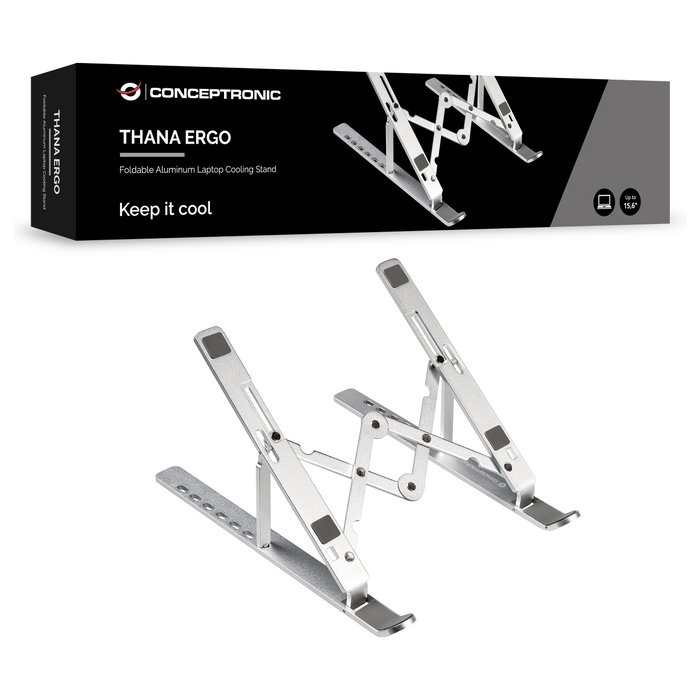 Conceptronic Soporte de refrigeración ERGO de aluminio plegable, Plata
