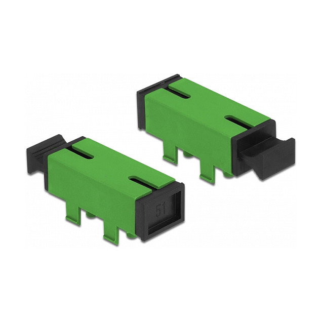 DeLOCK Acoplador de fibra óptica SC Simplex hembra a SC Simplex hembra monomodo verde, plano, conector tipo SC hembra para PCB