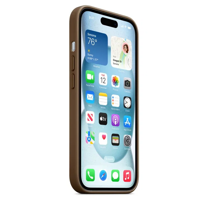 Apple MT3C3ZM/A Funda con MagSafe para iPhone 15 (6.1") Gris Pardo - Microsarga Trenzada, Reciclada, Protección contra Caídas y Rayones
