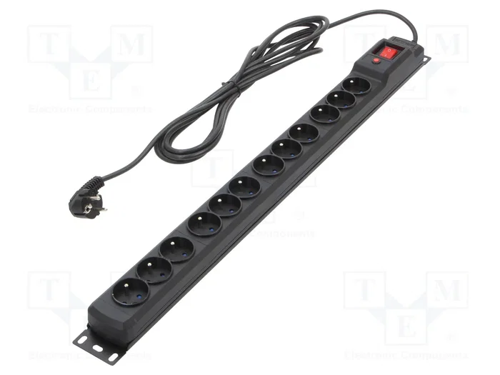 ARMAC Regleta de alimentación de 12 tomas, 10A, 250VAC, Negro ARMAC Regleta de alimentación de 12 tomas, 10A, 250VAC, Negro