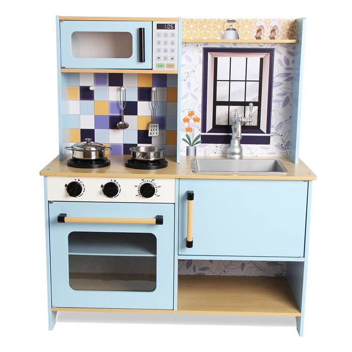 Deqube Cocina De Madera 72x30x84cm con Luz y Sonido - 2 Módulos Premium con Utensilios Metálicos