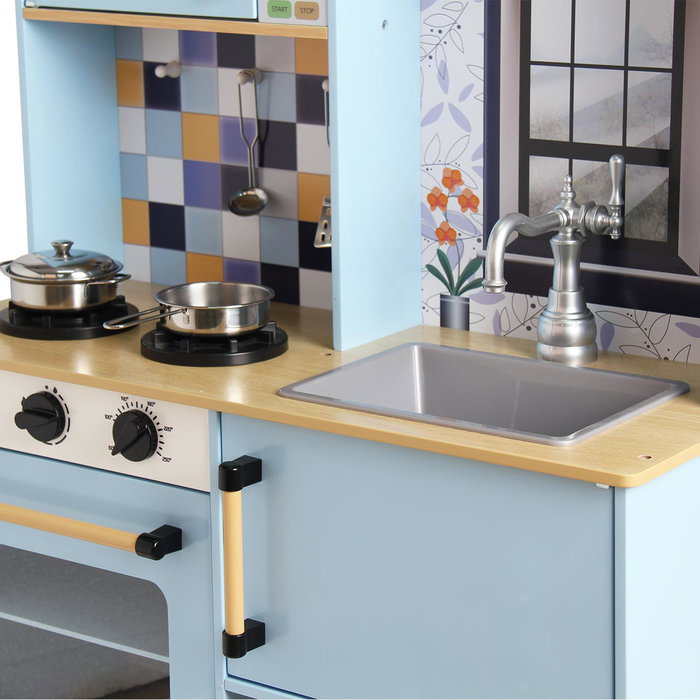 Deqube Cocina De Madera 72x30x84cm con Luz y Sonido - 2 Módulos Premium con Utensilios Metálicos