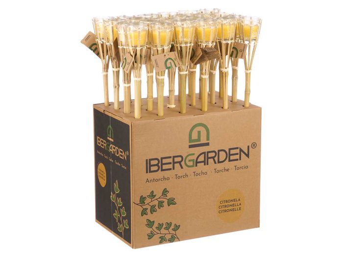 Ibergarden Antorcha Vela Citronela Bambu Parafina Vidrio 9x76x9 cm (Set de 24)