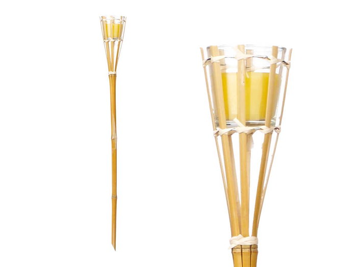 Ibergarden Antorcha Vela Citronela Bambu Parafina Vidrio 9x76x9 cm (Set de 24)