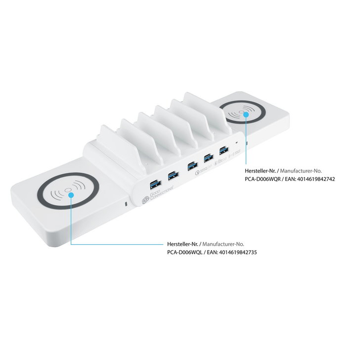 GoodConnections PCA-D006W Estación de Carga Rápida USB de Mesa 110W, 10 Puertos (5x USB-C/5x USB-A) con QC3.0, Color Blanco
