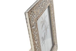 DKD Home Decor Marco de Fotos 20X25 Blanco Natural Mango Cristal 31.5 x 36.5 x 2 cm