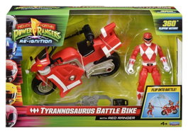Playmates Mighty Morphin Power Rangers Battle Bike Tyrannosaurus Rex con Red Ranger de 18 cm