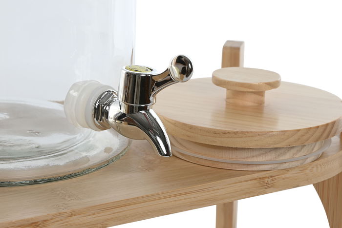 DKD Home Decor Dispensador Bebidas Set de 2 Piezas Natural Cristal Bambú Plástico Silicona 5.5L