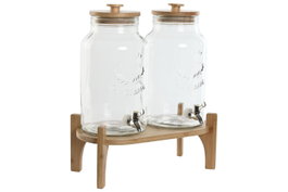 DKD Home Decor Dispensador Bebidas Set de 2 Piezas Natural Cristal Bambú Plástico Silicona 5.5L