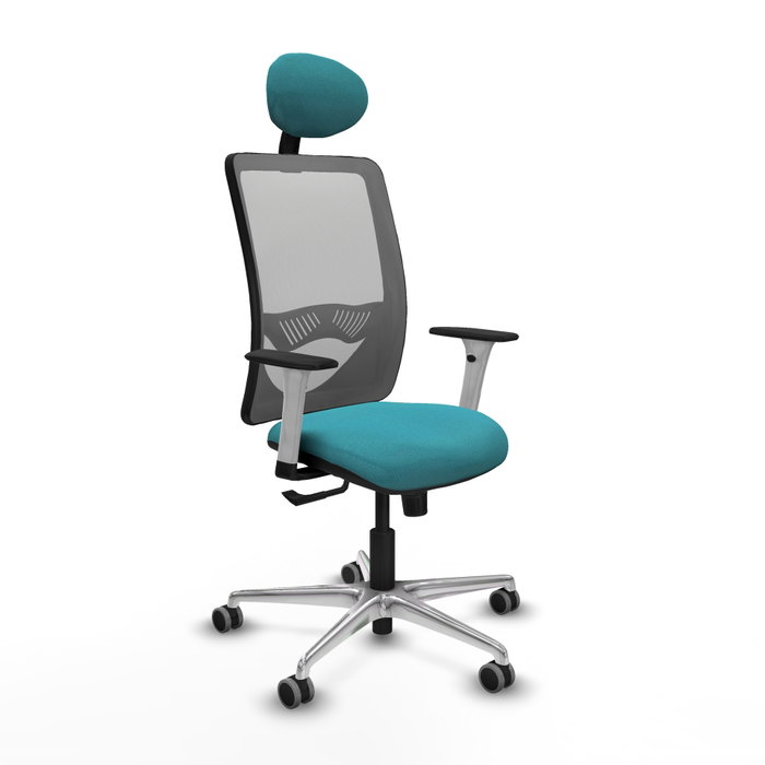 PIQUERAS Y CRESPO Silla de oficina Zulema con mecanismo Sincro, Tela Turquesa y Malla Gris PIQUERAS Y CRESPO Silla de oficina Zulema con mecanismo Sincro, Tela Turquesa y Malla Gris