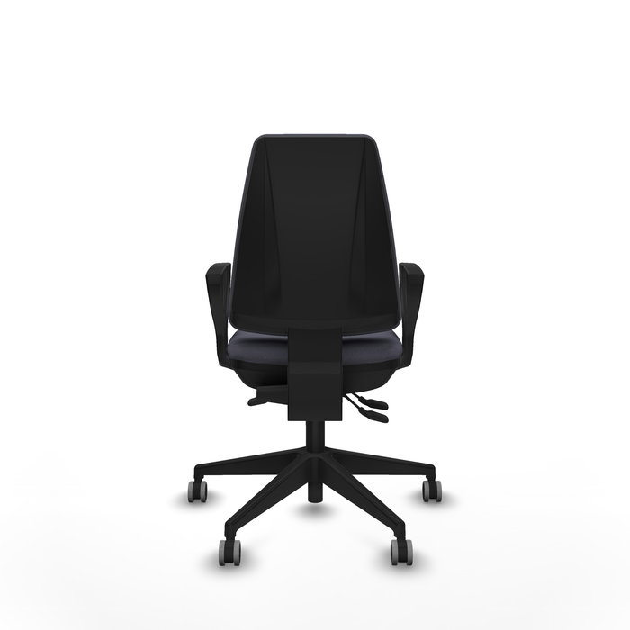 Silla de oficina Elche con mecanismo Asincro tapizada con Tela color Gris oscuro. Equipada con Base piramidal negra, Brazos fijos y Ruedas 65 mm parqué Silla de oficina Elche con mecanismo Asincro tapizada con Tela color Gris oscuro. Equipada con Base piramidal negra, Brazos fijos y Ruedas 65 mm parqué