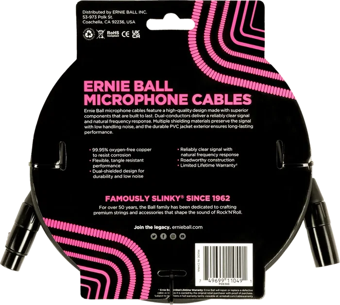 ERNIEBALL Cable de Micrófono Classic XLR-XLR Negro - 6 m ERNIEBALL Cable de Micrófono Classic XLR-XLR Negro - 6 m