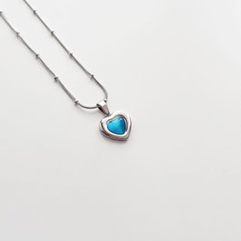 Heliophilia Silver Collar de Acero Inoxidable 316L, Plata y Aqua, 45 cm + 5 cm Extensión