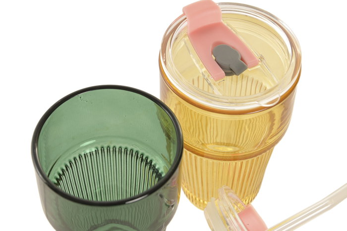 DKD Home Decor Set de 2 Vasos de Borosilicato y Silicona 300ml Verde y Ámbar DKD Home Decor Set de 2 Vasos de Borosilicato y Silicona 300ml Verde y Ámbar