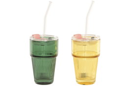 DKD Home Decor Set de 2 Vasos de Borosilicato y Silicona 300ml Verde y Ámbar