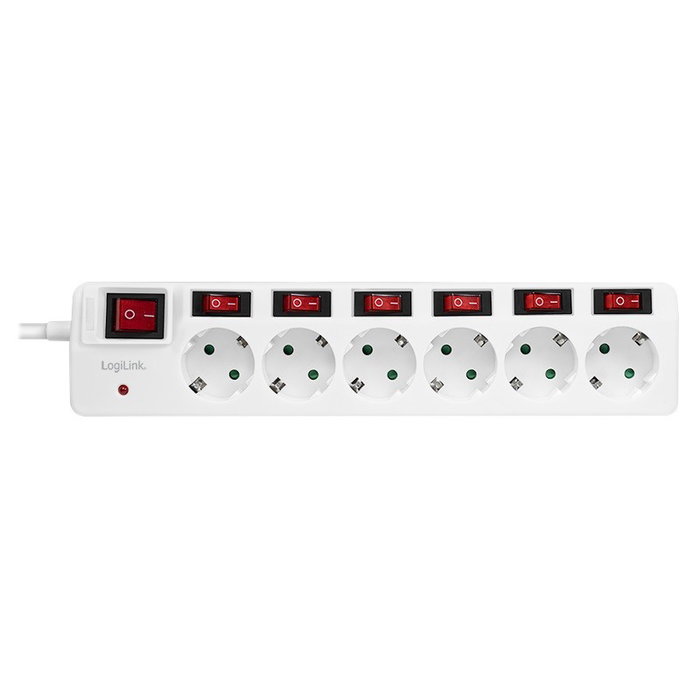LogiLink Regleta de enchufes 6-fach con 6xCEE 7/3 y 7 interruptores, blanco LogiLink Regleta de enchufes 6-fach con 6xCEE 7/3 y 7 interruptores, blanco