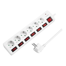 LogiLink Regleta de enchufes 6-fach con 6xCEE 7/3 y 7 interruptores, blanco