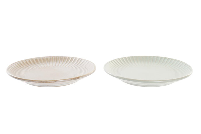 DKD Home Decor Set de 24 Platos de Gres GREATURE 1 en Verde Menta y Rosa Palo