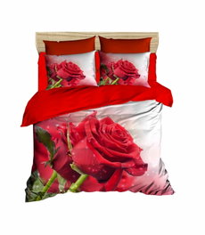 L'essentiel linge de maison Juego de Funda Nórdica Doble 200x220cm en Microsatén y Algodón con Estampado 3D Blanco, Rojo y Verde