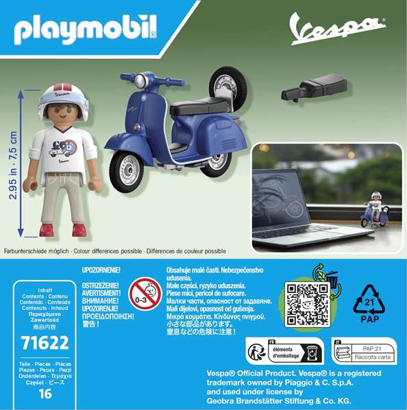 Playmobil Vespa 150 Sprint Veloce de 1969 - Moto Scooter de Juguete Azul