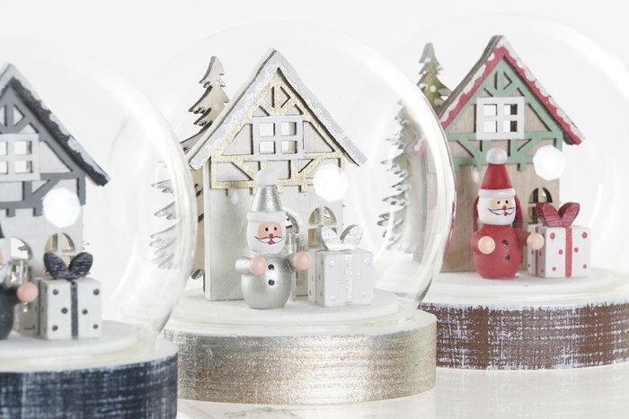 DKD Home Decor Decoración Luminosa Navidad Tradicional Rojo Azul Marino 10x11x10 cm (3 Unidades)