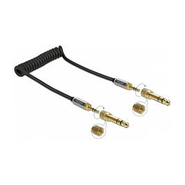 DeLOCK 85836 Cable espiral 3.5 mm Plug macho a macho con adaptador de rosca 1 m Negro